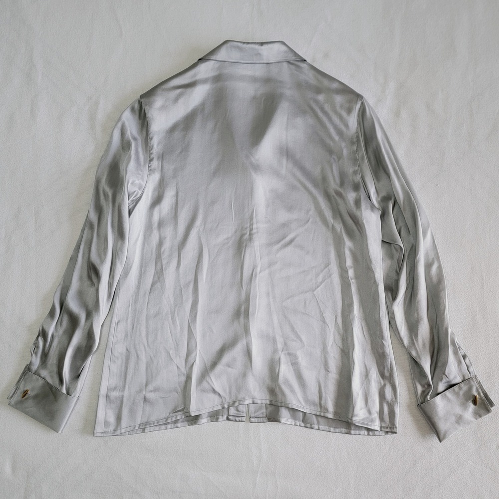 VTG 90s Starington Silk Blouse Silver Women 12 Quiet Luxury Corporate Officewear - Picture 6 of 11